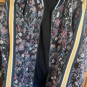 Zara Floral Bomber Jacket with Yellow Stripes